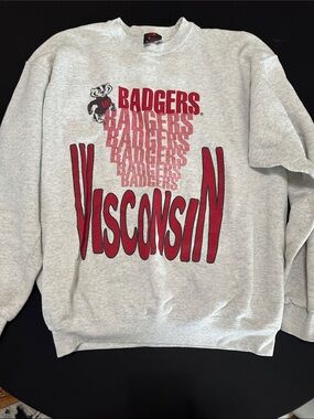 Vintage* Wisconsin Badgers Grey Crewneck Sweatshirt - Red Graphic
